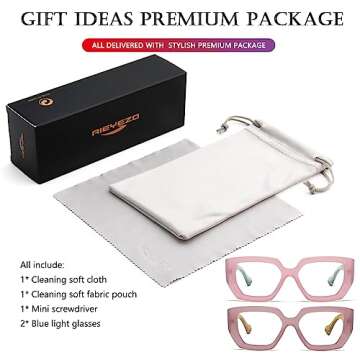 AIEYEZO Thick Frame Blue Light Glasses Men Women, Fashion Square Computer Eyeglass Anti Eyestrain & Prevent Headache (Pink + Purple)