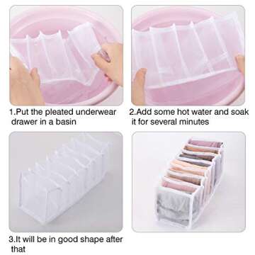 Pack of 4 Underwear Drawer Organizer Set- Foldable White Lace Underwear Storage Divider Boxes Includes 6/7/7/11 Cell Collapsible Closet Compartments for Socks Bras Ties Lingerie Scarves Organizing