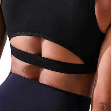 YOGASASA Sports Bra for Women Sexy Push Up Cutout Crop Workout Tops with Removable Padded Cups Medium Support CuteTraining Yoga Active Bra，Black