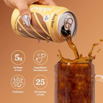 Poppi Sparkling Prebiotic Soda Beverage with Apple Cider Vinegar, Seltzer Water and Fruit Juice, Root Beer Flavor, 12 oz, Pack of 12, Packaging May Vary
