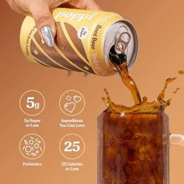 Poppi Sparkling Prebiotic Soda Beverage with Apple Cider Vinegar, Seltzer Water and Fruit Juice, Root Beer Flavor, 12 oz, Pack of 12, Packaging May Vary
