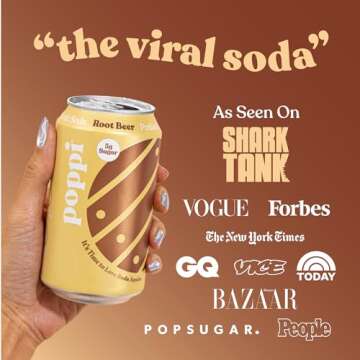 Poppi Sparkling Prebiotic Soda Beverage with Apple Cider Vinegar, Seltzer Water and Fruit Juice, Root Beer Flavor, 12 oz, Pack of 12, Packaging May Vary
