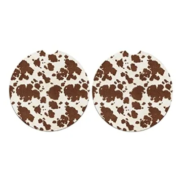 Uourmeti Brown Cow Print Car Cup Holder Coasters - Cute and Functional 2 Pack