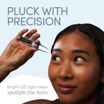 Tweezer Guru Pro Illuminating Eyebrow Tweezers for Women & Men Professional Stainless Steel Slanted ...