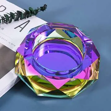 Kaforise Crystal Outdoors Indoors Cigarette Ashtray Ash Holder Case, Colorful Pattern Home Office Tabletop Beautiful Decoration Craft (Bling Bling 01)