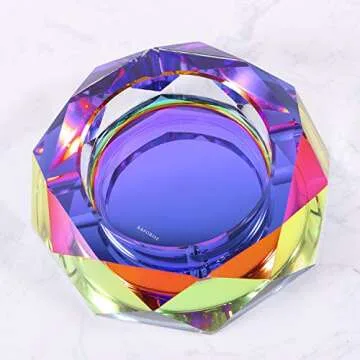 Kaforise Crystal Outdoors Indoors Cigarette Ashtray Ash Holder Case, Colorful Pattern Home Office Tabletop Beautiful Decoration Craft (Bling Bling 01)