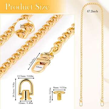 47" DIY Gold Shynek 2 Pieces Flat Chain Strap With D Ring Rivets, Purse Straps Replacement for Cross...