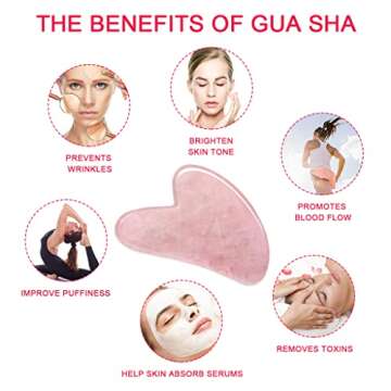 Gua Sha Facial Tools & Rose Gua Sha Oil in One Set, Rose Quartz Jade Stone Facial Skin Care Products to Reduces Puffiness Muscle and Promotes Blood Flow - with Nice Travel Pouch