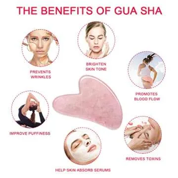 Gua Sha Facial Tools & Rose Gua Sha Oil in One Set, Rose Quartz Jade Stone Facial Skin Care Products to Reduces Puffiness Muscle and Promotes Blood Flow - with Nice Travel Pouch