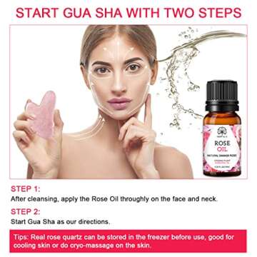 Gua Sha Facial Tools & Rose Gua Sha Oil in One Set, Rose Quartz Jade Stone Facial Skin Care Products to Reduces Puffiness Muscle and Promotes Blood Flow - with Nice Travel Pouch