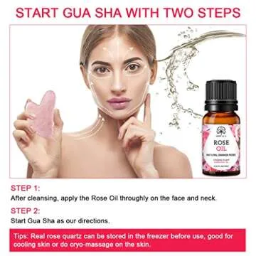 Gua Sha Facial Tools & Rose Gua Sha Oil in One Set, Rose Quartz Jade Stone Facial Skin Care Products to Reduces Puffiness Muscle and Promotes Blood Flow - with Nice Travel Pouch