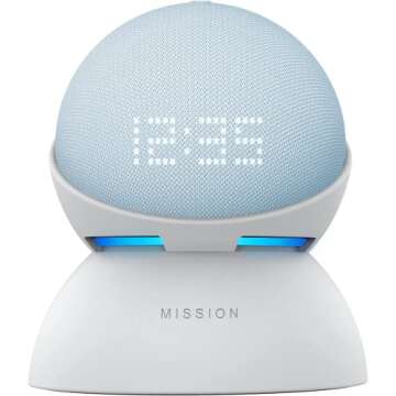 Echo Dot (5th Gen) with clock Cloud Blue with White Battery Base