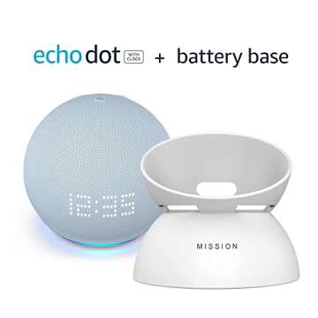 Echo Dot (5th Gen) with clock Cloud Blue with White Battery Base