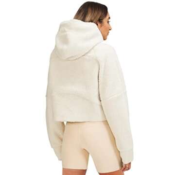 Womens Fleece Hoodies Half Zipper Sherpa Hooded Pullover Crop Long Sleeve Zip Up Jacket Coats Beige