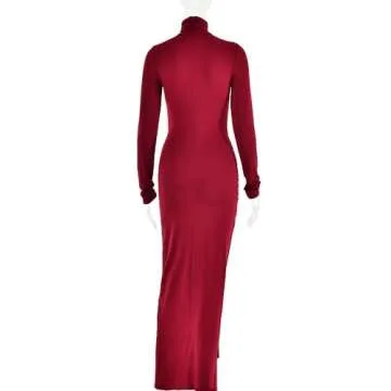 Women's Long Sleeve Turtleneck Bodycon Maxi Dress
