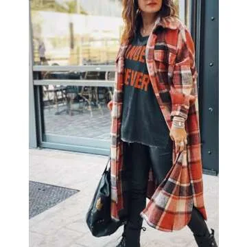 SKIKYAN Women's Oversized Flannel Shacket Jacket
