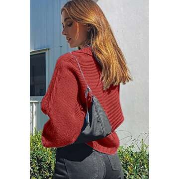 CHYRII Women's Stylish Polo V Neck Puff Sleeve Sweater