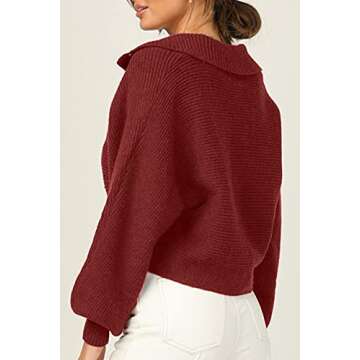 CHYRII Women's Stylish Polo V Neck Puff Sleeve Sweater