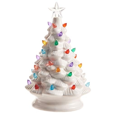 Vintage White Lighted Ceramic Christmas Tree - 8 Inch