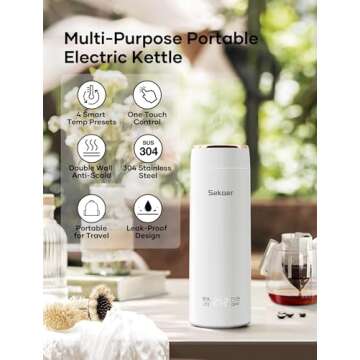 Sekaer Mini Travel Portable Electric Kettle - Compact & Safe Water Boiler