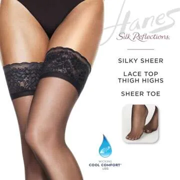 Hanes Silk Reflections Lace-Top Sheer Toe Thigh-Highs