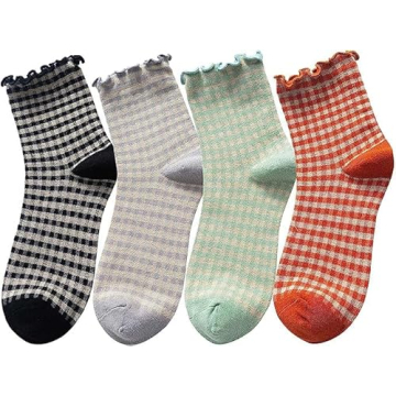 TMEEIHNSS Women's Cute Ruffle Frilly Striped Color Block Cotton Knit Casual Crew Socks Size 5-9 (Mul...
