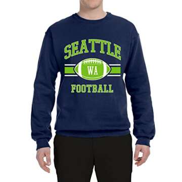 Wild Bobby City of Seattle SEA American Football Fantasy Fan Sports Unisex Crewneck Graphic Sweatshirt, Navy, Large