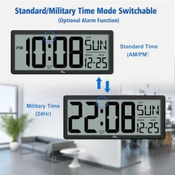 WallarGe 14.5'' Large Digital Wall Clock Battery Operated with Jumbo Numbers, Temperature and Date - Easy to Read and Set, Auto DST