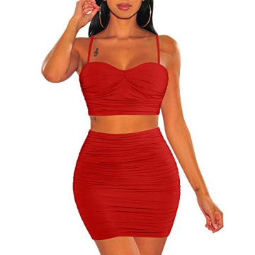 BEAGIMEG Women's Spaghetti Strap Ruched Bodycon Dress