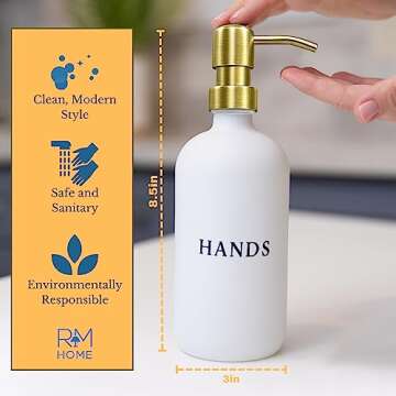 RM Home White Glass Hand and Dish Soap Dispenser Set - Modern Farmhouse Sink Accessories - Liquid Soap Dispenser - 16 oz Kitchen Sink Soap Dispenser Set with Tray, Gold Pumps & Funnel