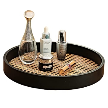 Stylish 12" Round Serving Tray with Black Wooden Frame