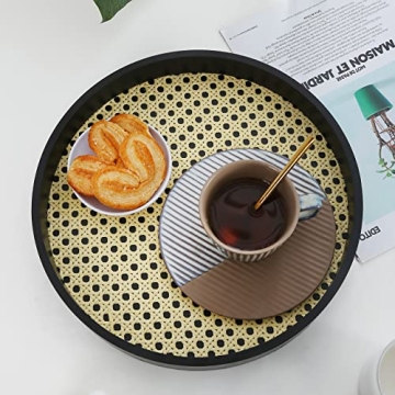 Stylish 12" Round Serving Tray with Black Wooden Frame