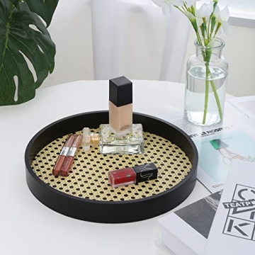 Stylish 12" Round Serving Tray with Black Wooden Frame