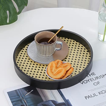 Stylish 12" Round Serving Tray with Black Wooden Frame