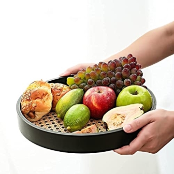 Stylish 12" Round Serving Tray with Black Wooden Frame