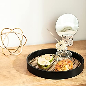Stylish 12" Round Serving Tray with Black Wooden Frame