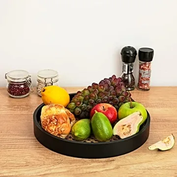 Stylish 12" Round Serving Tray with Black Wooden Frame