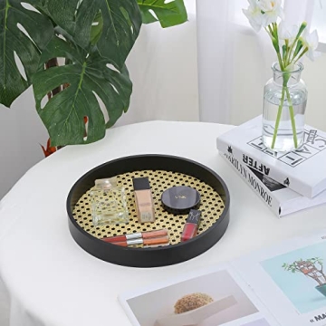 Stylish 12" Round Serving Tray with Black Wooden Frame