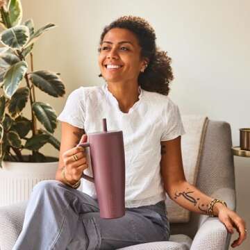 BrüMate Era 40 oz Tumbler with Handle and Straw | 100% Leakproof Insulated Tumbler with Lid and Straw | Made of Stainless Steel | Cup Holder Friendly Base | 40oz (Neon Pink)