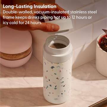 W&P Porter Insulated Bottle 16 oz | Clean Taste Ceramic Coating for Water, Coffee, & Tea | Wide Mouth Vacuum Insulated | Dishwasher Safe, Cream Terrazzo