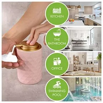 LALA DOLCE Foam Dispenser - Hand Pump Dispenser Beige Foaming Soap Dispenser Ceramic Dish Liquid Dispenser for Kitchen Bathroom Hand Wash Bottle (13.5oz/400ml Pink)