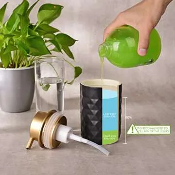 LALA DOLCE Foam Dispenser - Hand Pump Dispenser Beige Foaming Soap Dispenser Ceramic Dish Liquid Dispenser for Kitchen Bathroom Hand Wash Bottle (13.5oz/400ml Pink)