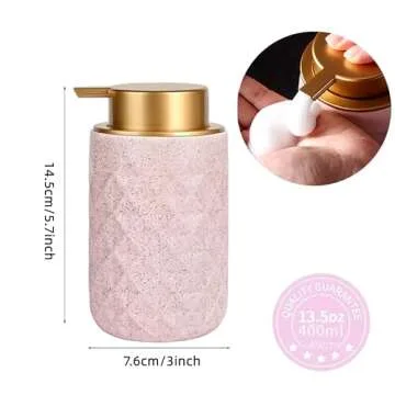 LALA DOLCE Foam Dispenser - Hand Pump Dispenser Beige Foaming Soap Dispenser Ceramic Dish Liquid Dispenser for Kitchen Bathroom Hand Wash Bottle (13.5oz/400ml Pink)