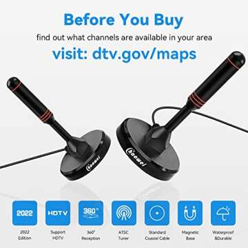 Chaowei Digital HDTV Antenna with Magnetic Base,16.5feet Coaxial HDTV Cable-Portable Outdoor Indoor ...