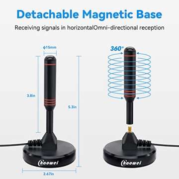 Chaowei Digital HDTV Antenna with Magnetic Base,16.5feet Coaxial HDTV Cable-Portable Outdoor Indoor TV Antenna for 4K 1080p Roku TV and Fire TV Stick