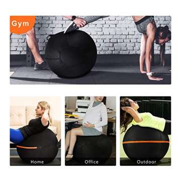 NAQIER Sitting Ball Chair with Cover, Exercise Yoga Ball for Office and Home Muscle Training Fitness, 65cm Workout Ball with Pump and Handle