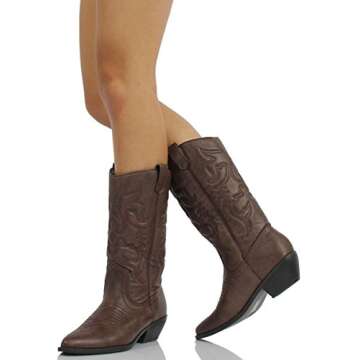 Stylish and Comfortable Soda Reno-S Western Boots in Dark Tan PU