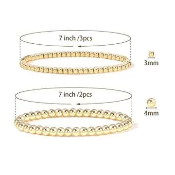 Badu Gold Bead Bracelet for Women 14K Gold Plated Bead Ball Bracelet Stretchable Elastic Hypoallerge...