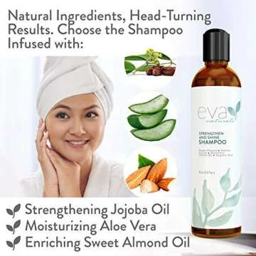 Natural Strengthening Hair Shampoo and Conditioner Set - All Hair Types Hair Care Set with Amino Acids, Herbal Extracts Add Shine and Moisture to Revive Color Treated Hair by Eva Naturals, 8 oz. Each