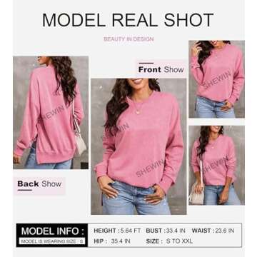 SHEWIN Womens Fall Fashion 2024 Casual Crewneck Lightweight Pullover Sweatshirts Loose Long Sleeve Tops Oversized Sweatshirt for Women,US 12-14(L),Pink